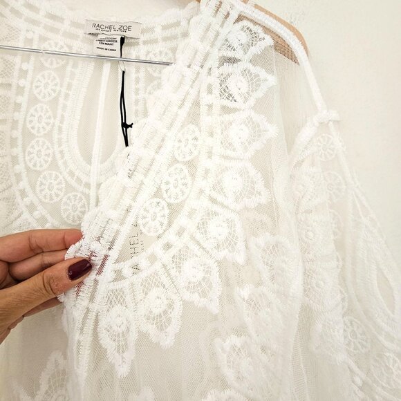 Rachel Zoe Lace Duster White Kimono Cover Up Embroidered Open Front OS Boho - Picture 7 of 15